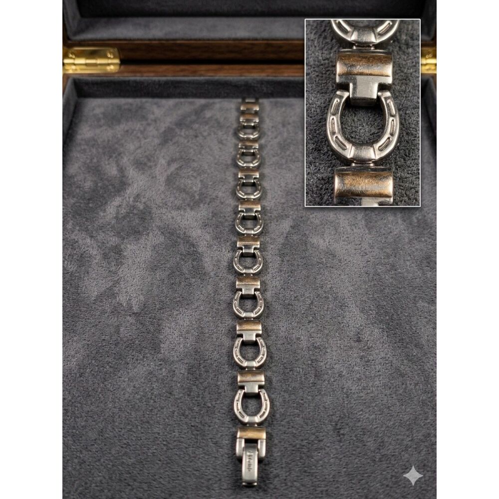 Ladies Stainless Steel Interlocking Horseshoe Link Equestrian Bracelet
